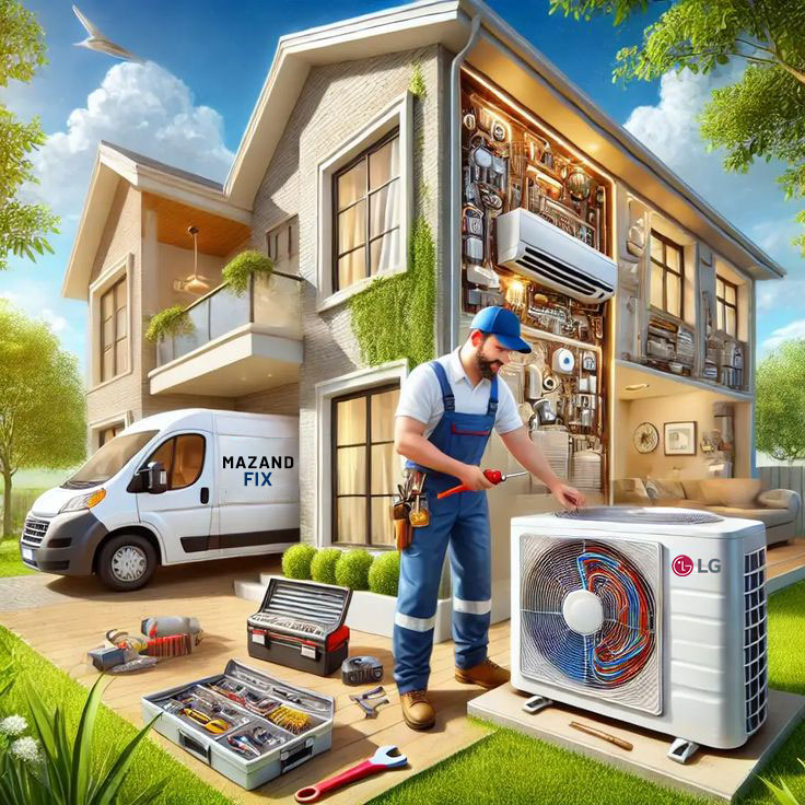 تکنسین در حال سرویس کولر گازی و پکیج